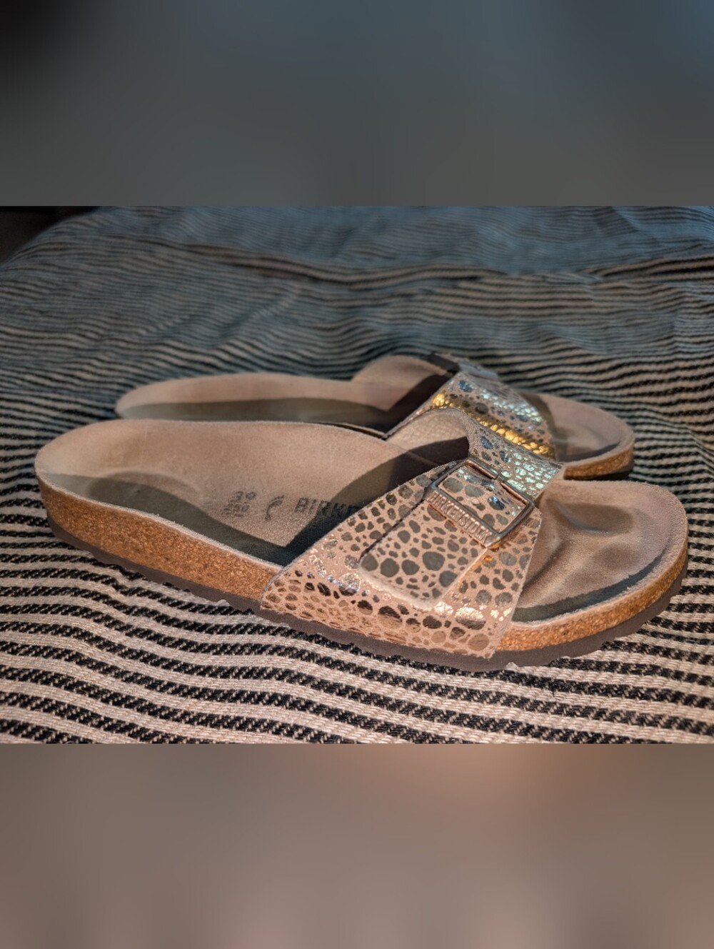 Birkenstock Madrid Birko-Flor Gold Metallic Stones  Women's Size US 8 Eur 39